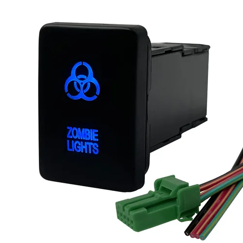 Vista 15 de Interruptor de botón de LED azul AIR COMP para Toyota Sequoia Highlander Landcruiser Tacoma 4Runner Highlander 3 amperios 12 V Botón de encendido