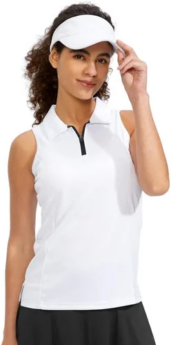 Vista 3 de Viodia Camiseta de golf sin mangas para mujer, con cremallera, de secado rápido, camisetas polo para mujer, ropa de golf