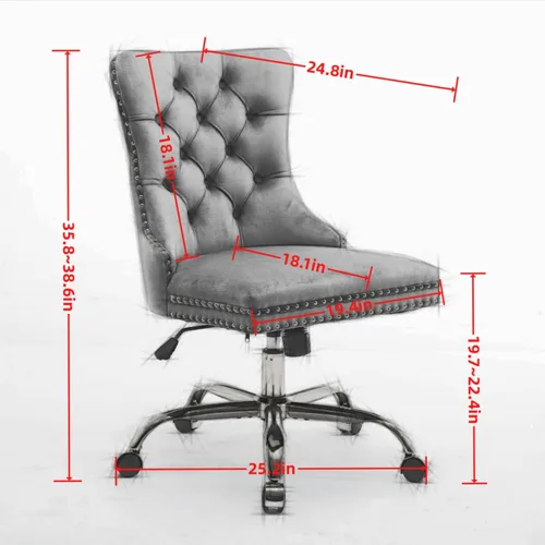 Vista 2 de Bonita silla de tocador beige con ruedas, silla de escritorio de oficina cómoda sin brazos de terciopelo para el hogar, silla giratoria