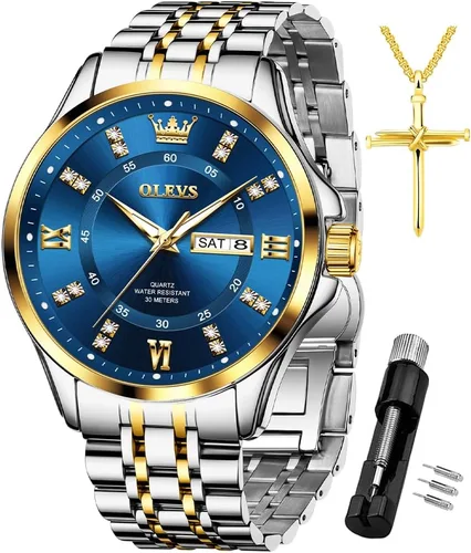 Vista 63 de OLEVS - Relojes de diamantes para hombres, relojes de vestir a prueba de agua, relojes analógicos de cuarzo de lujo con calendario de fecha y correa