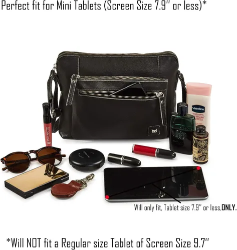 Vista 5 de Bolso cruzados pequeño y cartera de cuero auténtico granulado suave, bolso de hombro cruzado tipo bandolera de calidad prémium y triple cremallera