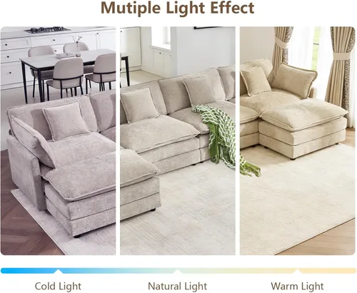 Vista 8 de Sofá modular de gran tamaño, sofá grande en forma de U con asiento profundo, sofás de nube de felpilla para sala de estar, sofá modular convertible
