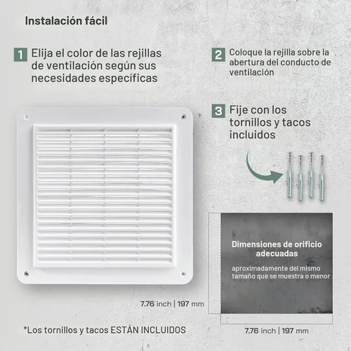 Vista 4 de Vent Systems Cubierta de ventilación de plástico blanco de 10 x 10 pulgadas (tamaño exterior) - Rejillas duraderas de pared y techo con malla