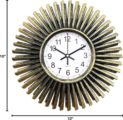 Vista 8 de Reloj de pared pequeño que funciona con pilas, reloj de pared analógico de 10 pulgadas, reloj de pared decorativo con forma de explosión
