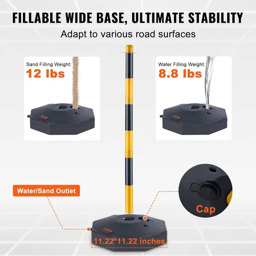 Vista 3 de VEVOR Conos de poste delineador de tráfico ajustable, paquete de 4, barrera delineadora de seguridad de tráfico con base rellenable de 8 pies