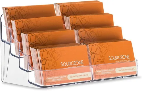 Vista 2 de Soporte de escritorio para tarjetas de presentación de bolsillo en acrílico transparente con 8 espacios Source One (BC-8P).
