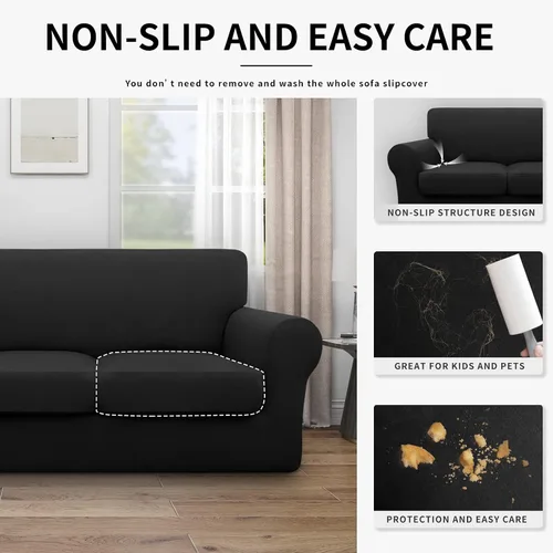 Vista 4 de Easy-Going Funda de sofá 100% impermeable doble de 3 piezas, elástica, suave, para perros, para sofá de 2 cojines separados, protector de muebles a