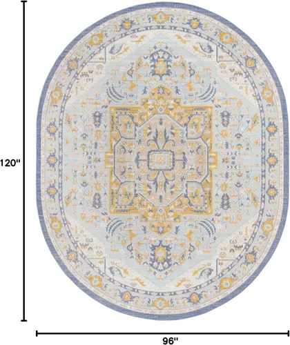 Vista 2 de Unique Loom Whitney Collection - Alfombra de área Milano (8 x 10 pies, ovalada, azul cielo/marfil)