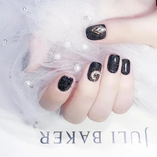 Vista 3 de COSMOO Esmalte de uñas de glitter negro de secado rápido, 12 ml, resistente a las astillas, vegano, de secado rápido, con vetas, de larga duración