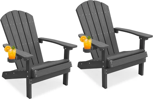 Vista 13 de YEFU Silla Adirondack de plástico resistente a la intemperie, sillas de patio con instalación fácil en 5 pasos, se ve exactamente como madera real