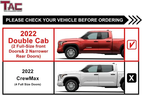 Vista 4 de TAC - Estribos laterales compatibles con Toyota Tundra 2022-2024, camioneta de doble cabina, barras laterales negras de 3 pulgadas, barras laterales
