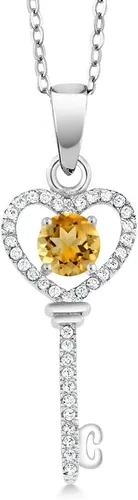 Vista 5 de Gem Stone King Collar con dije de llave de corazón para mujer, plata de ley 925, piedra natal de piedras preciosas, redondo de 0.197 in, con cadena