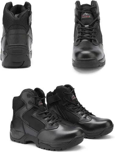 Vista 6 de NORTIV 8 Mens Military Tactical Work Boots Side Zip Outdoor Hiking Leather Motorcycle Combat Boots