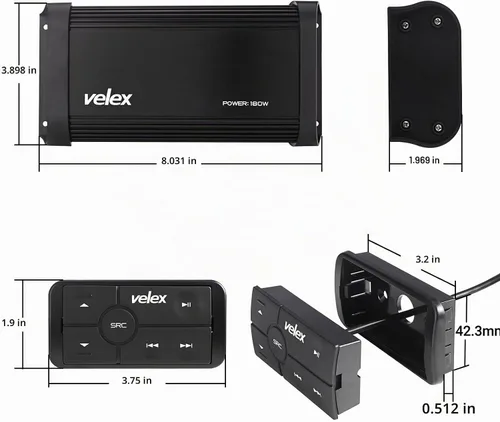 Vista 2 de velex Paquete de altavoces con amplificador Bluetooth marino..