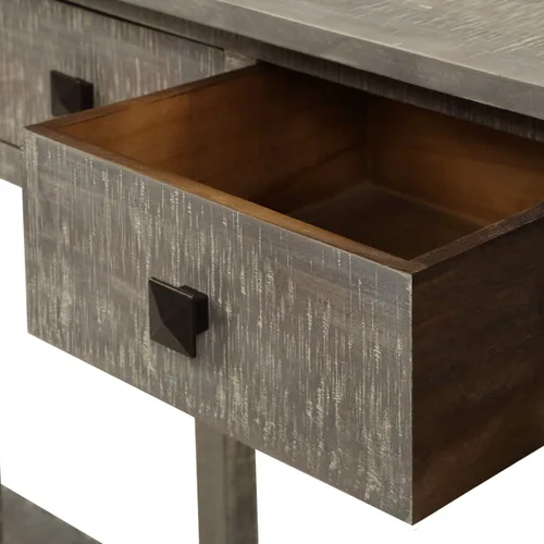 Vista 5 de Mesa consola de sofá de 59 pulgadas de largo, mesa de pasillo rústica con cajones de almacenamiento y estante, mesa de entrada retro de madera