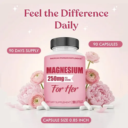 Vista 5 de Glicinato de magnesio para mujeres 250mg por una cápsula, glicinato de magnesio quelatado para ella, 90 cápsulas, suministro de 90 días