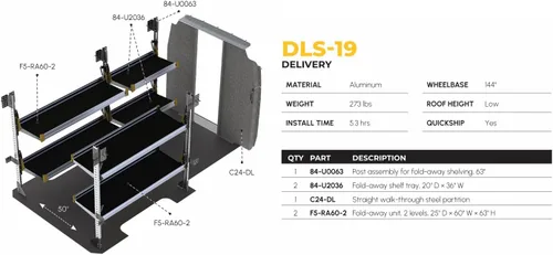 Vista 4 de Ranger Design Delivery Van - Paquete de estantería compatible con Mercedes Sprinter, 144" WB – DLS-19