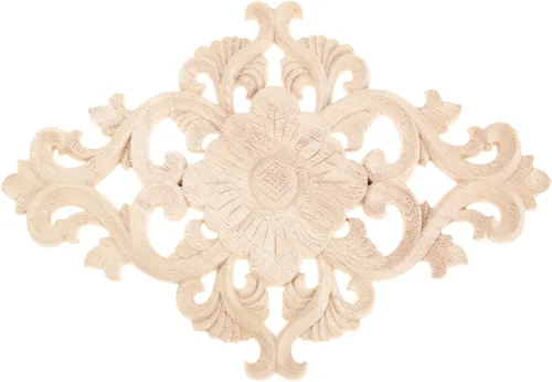 Vista 11 de MUXSAM - Apliques tallados en madera, 1 pieza decorativa de madera, calcomanías de centro de muebles sin pintar para armario, tocador, cama, puerta