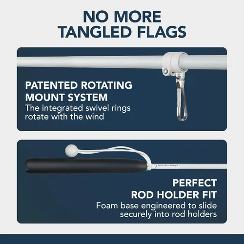 Vista 3 de South Wind Designs Soporte para caña de barco con soportes giratorios, kit de asta de bandera premium con soportes giratorios para lanzacohetes