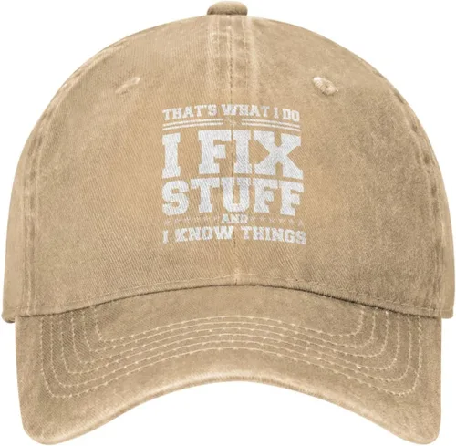 Vista 16 de Sombrero con texto en inglés "I Fix Stuff and I Know Things, para hombre, diseño de cosas geniales