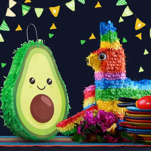 Vista 4 de Sratte Decoraciones de piata de aguacate, 16 x 11 x 3 pulgadas, piñata de aguacate con palo para revelación de género, baby shower, fiesta