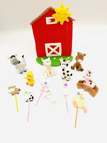 Vista 6 de Conjunto de granja 3D y sombreros de fiesta para cupcakes