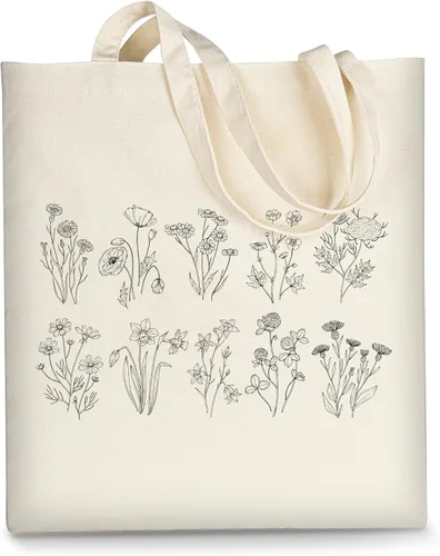 Vista 14 de AUSVKAI Bolsa de lona estética para mujer, lindas bolsas de algodón reutilizables de tela para la universidad, compras, playa, comestibles, regalos