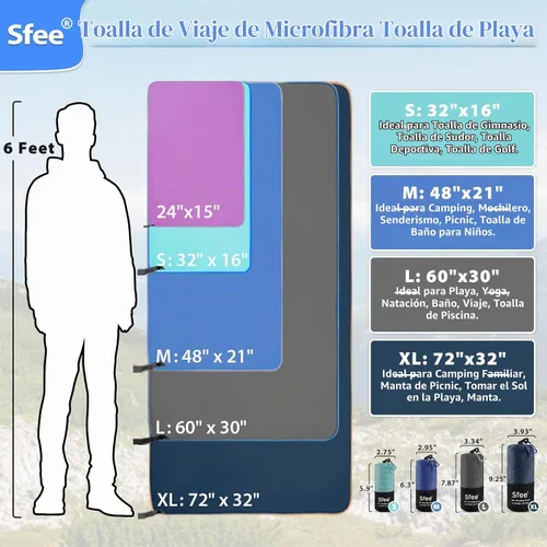 Vista 6 de Paquete de 2 toallas de viaje de microfibra, toalla de camping de secado rápido, súper absorbente, compacta, ligera, juego de toallas de gimnasio