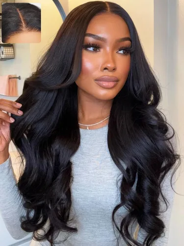 Vista 9 de UNICE EasiContour Peluca de Cabello Humano Kinky Straight con Parte en V Sin Pegamento con Clip Peluca Mágica Leave Out Mejorada Peluca de Cabello