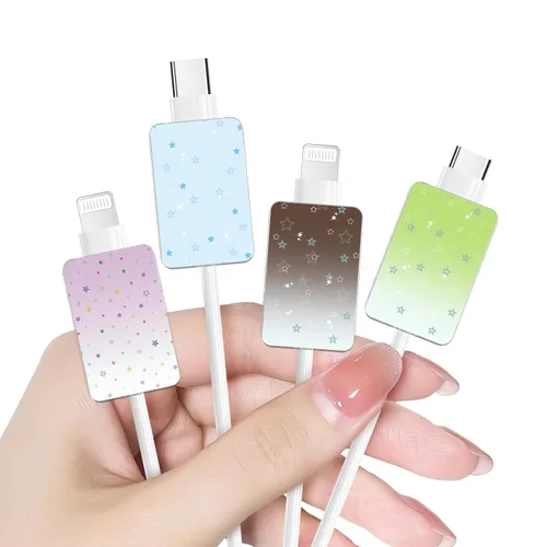 Vista 32 de Bonito protector de cable floral para cargador de iPhone, patrón de lavanda, camelia, girasol, ramo de flores, encaje, cerezo en flor, set de 6