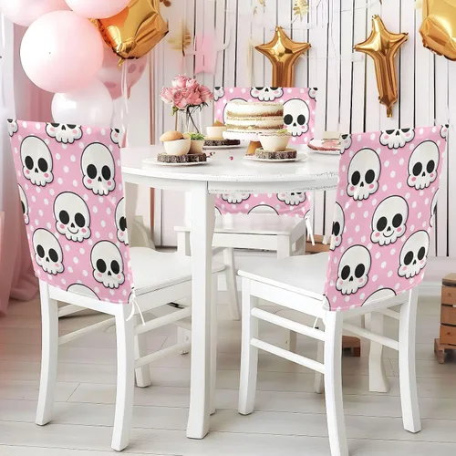 Vista 4 de Juego de 2 fundas para silla de banquete decorativas con diseño de calavera blanca para sillas de comedor