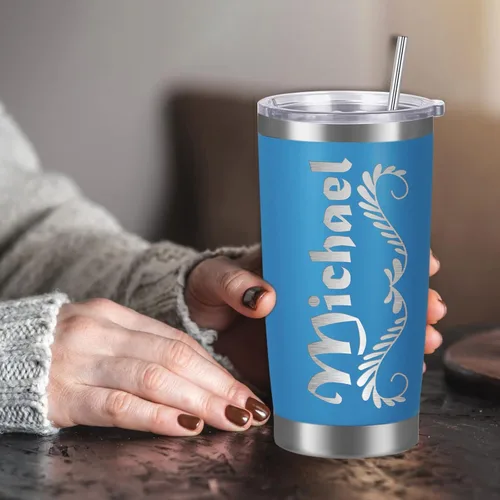 Vista 7 de Vasos personalizados con tapa y pajita, vaso aislado personalizado grabado con nombre, vaso de café de acero inoxidable, regalos para hombres y Negro