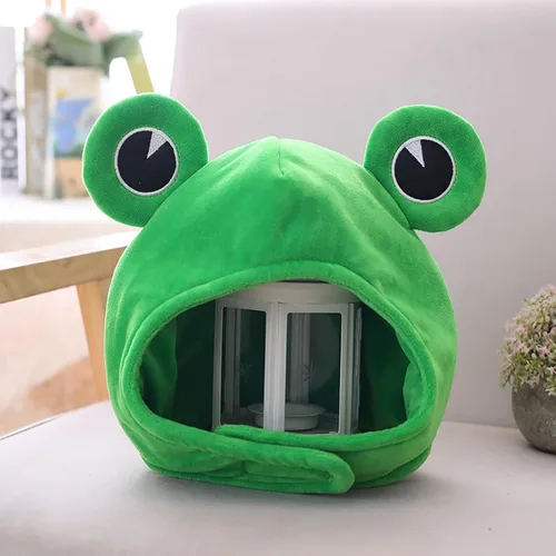 Vista 5 de Bonito sombrero de rana de felpa para adultos, gorro de rana de dibujos animados para disfrazarse, disfraz de cosplay, accesorios de fotos