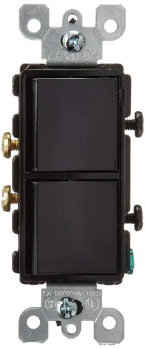 Vista 2 de Decora Leviton Apagador de combinación de CA, polo único, grado comercial, 15 amperios, 120/277 voltios., 5634-E Negro
