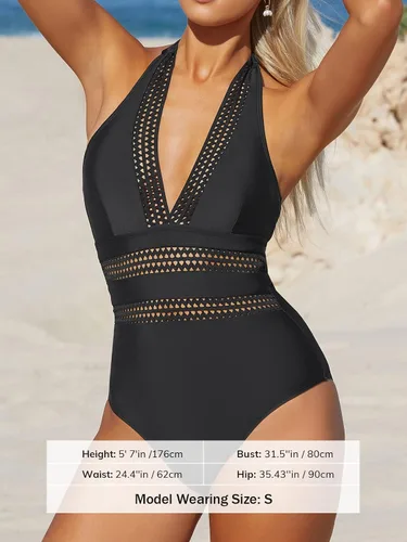 Vista 5 de CUPSHE Trajes de baño de una pieza para mujer, con cuello en V profundo, espalda descubierta, corte en la espalda
