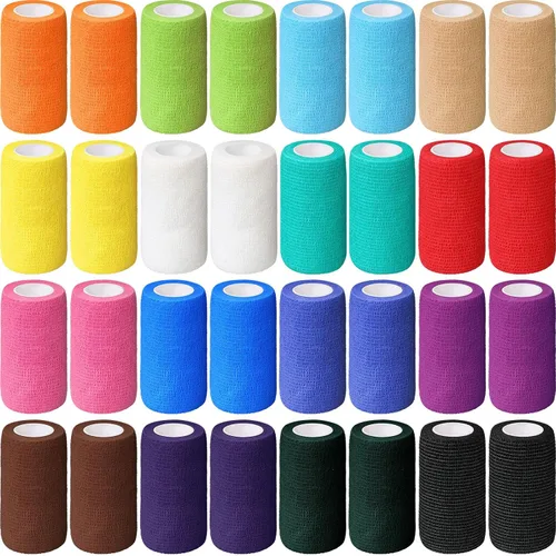 Vista 30 de Treela - Paquete de 64 vendajes autoadhesivos de 2 pulgadas x 5 yardas, colores surtidos Cohesive Flexible Wrap for Wrist Ankle Fingers