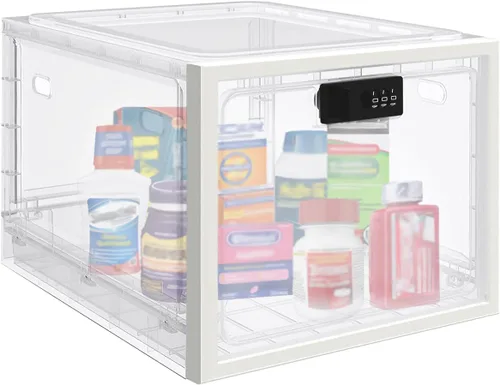 Vista 11 de Caja de bloqueo para medicamentos seguros, caja de almacenamiento con cerradura de 10 litros para refrigerador/aperitivos alimentos, cajas