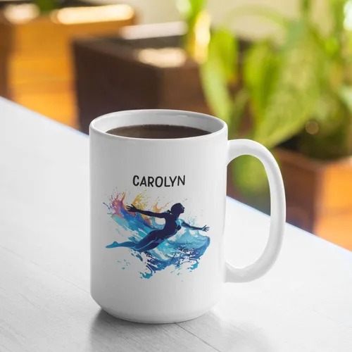 Vista 3 de Taza de café personalizada para nadador, regalo para equipo de natación, taza de cerámica blanca personalizada con nombre nadador, taza de té
