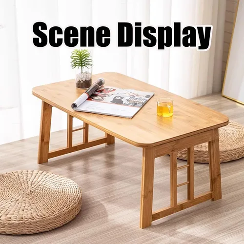 Vista 7 de Bambú, plegable, mesa auxiliar, mesa de sofá, mesa baja, utilizada para oficina, estudio, comedor, adecuada para espacios pequeños
