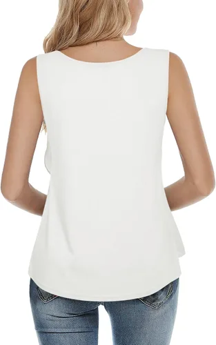 Vista 4 de Messic Camiseta sin mangas para mujer, de doble capa, de gasa, casual, tipo túnica