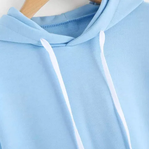 Vista 2 de Suéter largo con letras y capucha para mujer, blusa con capucha para mujer, blusa de otoño para mujer, blusa con botones