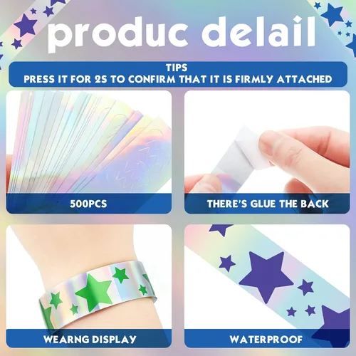 Vista 5 de Glenmal 500 pulseras de estrellas de neón para eventos, adhesivo de Colores variados