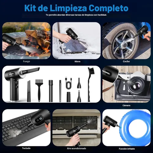 Vista 6 de Soplador de Aire Comprimido - 3 Velocidades Ajustables 100000RPM Soplador de Aire Eléctrico con Luz LED, Soplador de Aire Inalámbrico Recargable