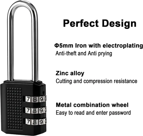 Vista 4 de Faburo - Paquete de 4 candados de combinación pequeña de grillete largo de 2.2 pulgadas Padlock Combination with 3 Digit Codes, Resettable Luggage