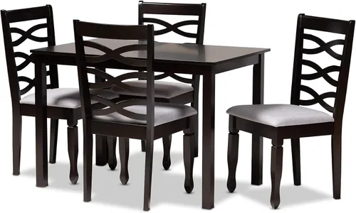 Vista 14 de Baxton Studio Lanier - Juego de sillas de comedor de 2 piezas, tapizadas de tela gris, madera con acabado marrón expreso Gris/Café Espresso
