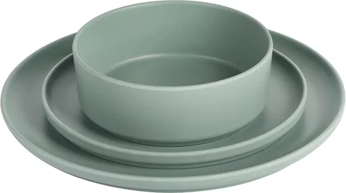 Vista 4 de Gibson Home Canyon Crest - Juego de melamina mate apilable - Verde salvia, servicio para cuatro (12 piezas)