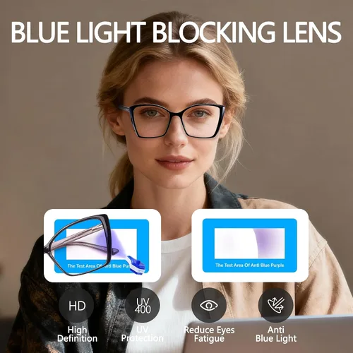Vista 5 de Gafas de Bloqueo de Luz Azul para Mujeres, de Gran Tamaño con Estilo Ojo de Gato para Computadora y Videojuegos Antirreflejos y Anti-UV RF6204 Verde
