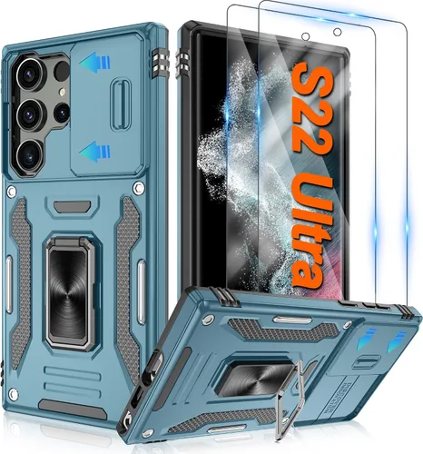 Vista 65 de Atump Funda para Motorola Moto G Play 2024 (4G) con [paquete de 2] protector de pantalla HD y cubierta para cámara deslizante, soporte de anillo