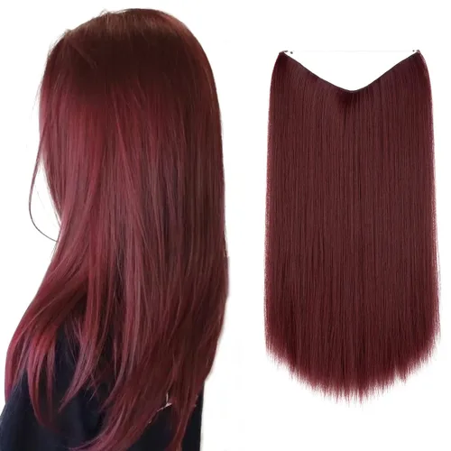 Vista 27 de SARLA Extensiones de cabello con alambre invisible de reflejos cortos rectas postizos sintéticos diadema transparente ajustable para mujeres 14
