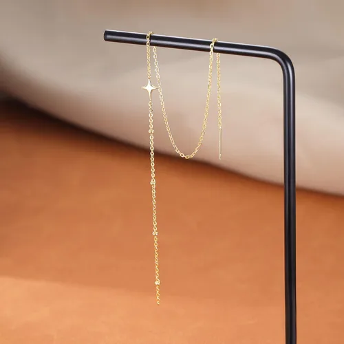 Vista 4 de SLUYNZ Cadena de aretes largos colgantes de plata de ley 925 para mujeres, adolescentes y niñas, cadena de borla, Metal, No es una piedra preciosa